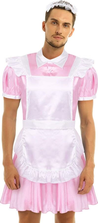 YOOJIA Mens Sissy French Maid Lingerie Role Play Costume Doll Neck