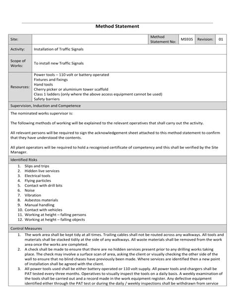 Method Statement Example