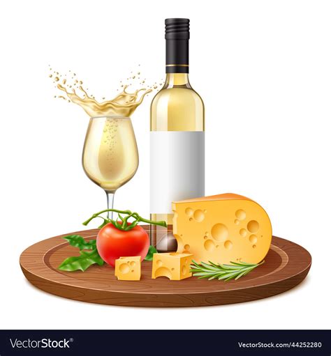 Realistic white wine and cheese products Vector Image