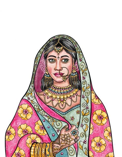 Drawing Of Beautiful East Indian Women Illustrations Royalty Free