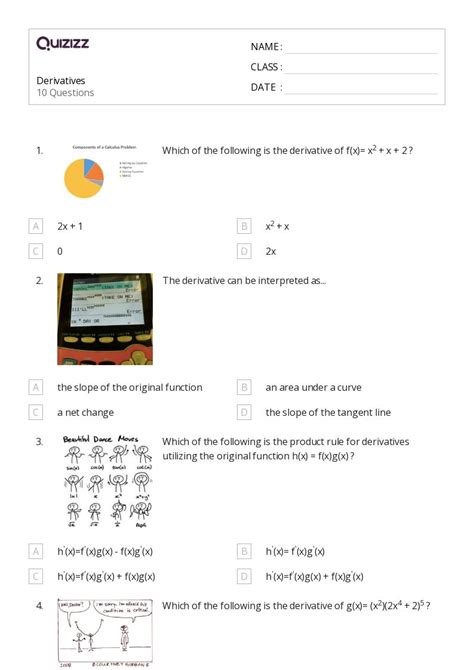 50 Derivatives Worksheets On Quizizz Free And Printable