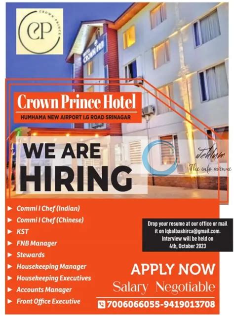 Crown Prince Hotel Srinagar Jobs Vacancy 2023 Jehlum The Info Avenue