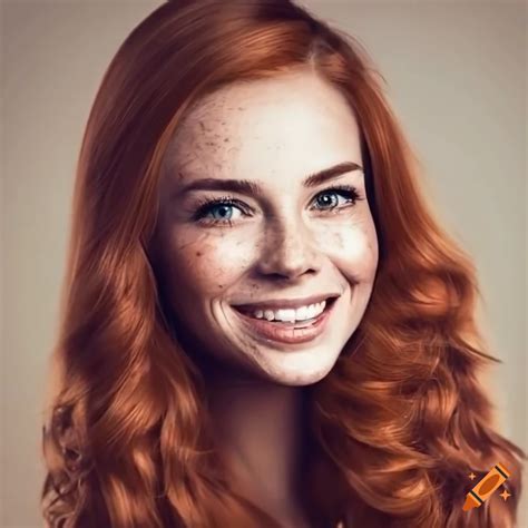 Close Up Portrait Of A Smiling Woman With Freckles On Craiyon