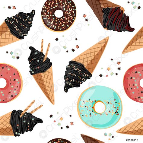 Birthday Seamless Pattern With Sweets Ice Cream Donuts Candies