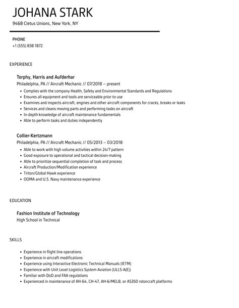 Aircraft Mechanic Resume Samples Velvet Jobs