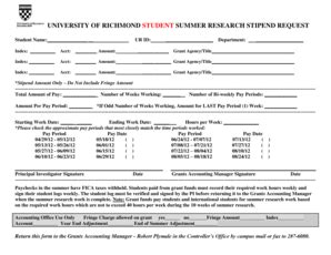 Fillable Online Controller Richmond University Of Richmond Student