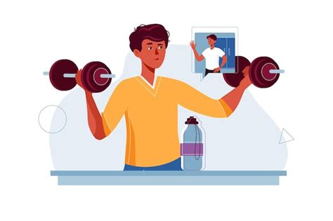 Conceito De Fitness Online Cena De Pessoas No Estilo Cartoon Plano