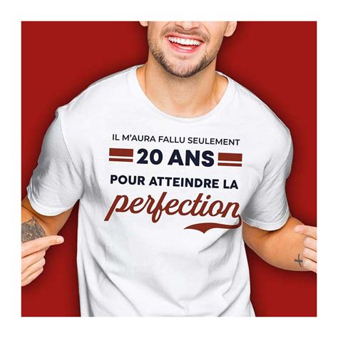 Tee shirt 20 ans Anniversaire Homme Blanc M L XL Tralala Fêtes fr