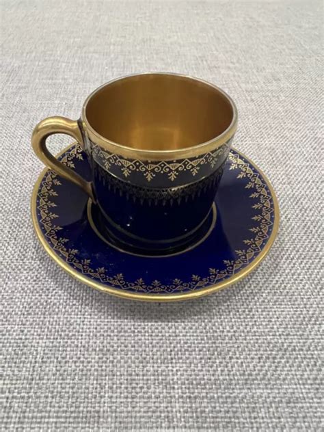 Limoges Cobalt And Gold Fine Porcelain Demitasse Cup And Saucer C