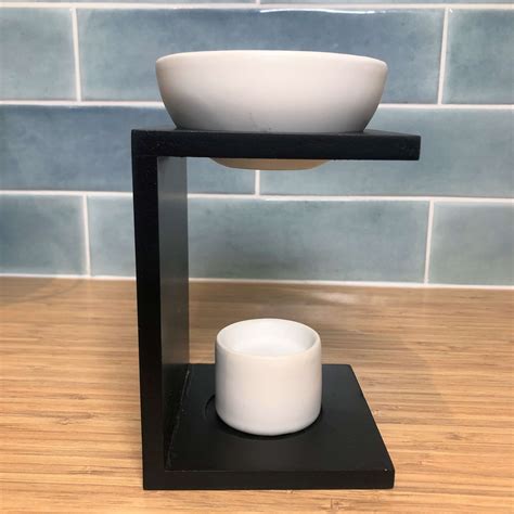 Matt Black Wooden Ceramic Oil Burner Little Green Workshops