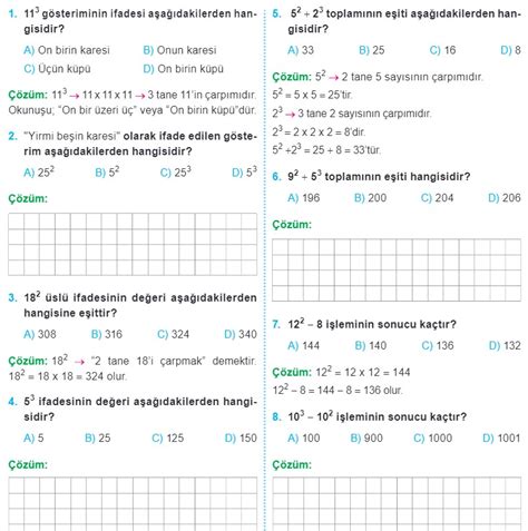 5 Sınıf Bir Sayının Karesi ve Küpü Konu Anlatımı Çalışma Kağıdı