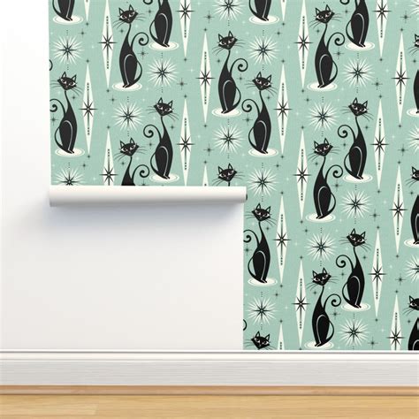 Mid Century Meow Retro Atomic Cats On Wallpaper Spoonflower