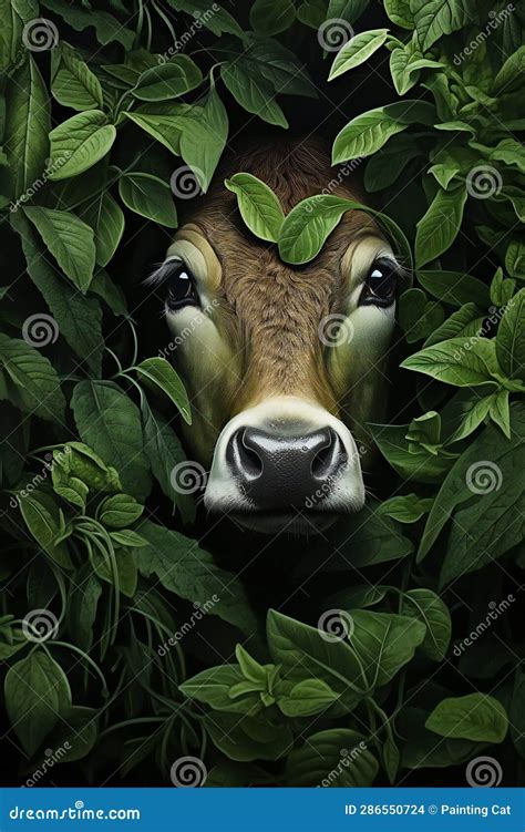 Cow in the Green Foliage, Digital Painting Stock Illustration ...