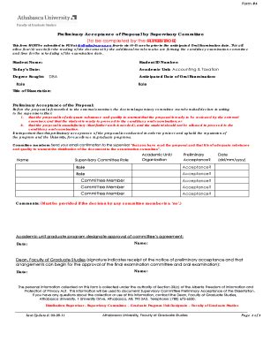 Fillable Online Fgs Athabascau Preliminary Acceptance Of Proposal By