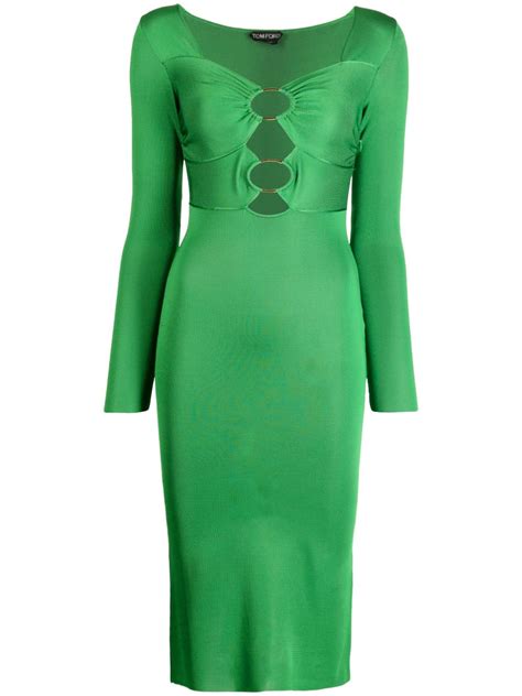 Tom Ford High Shine Cut Out Midi Dress Green Farfetch