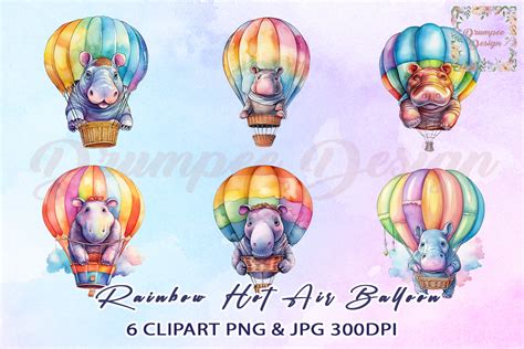 Watercolor Rainbow Hot Air Balloon Graphic By Drumpee Design Creative