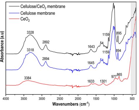 Ftir Spectrum Of Ceo2 Cellulose Membrane And Celluloseceo2 Membrane