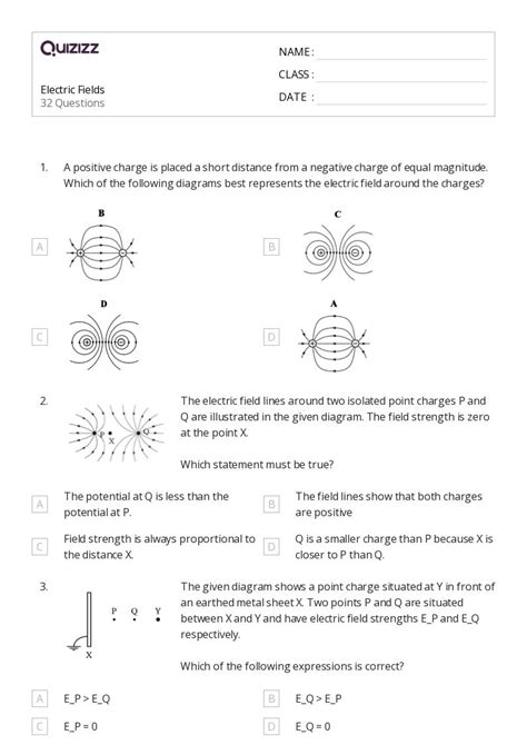 Electric Charge Field And Potential Worksheets On Quizizz Free