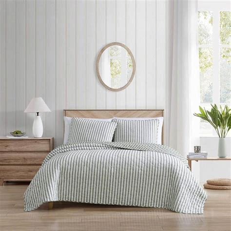 Stone Cottage Willow Way Ticking Stripe 3 Piece Sage Green Cotton Full