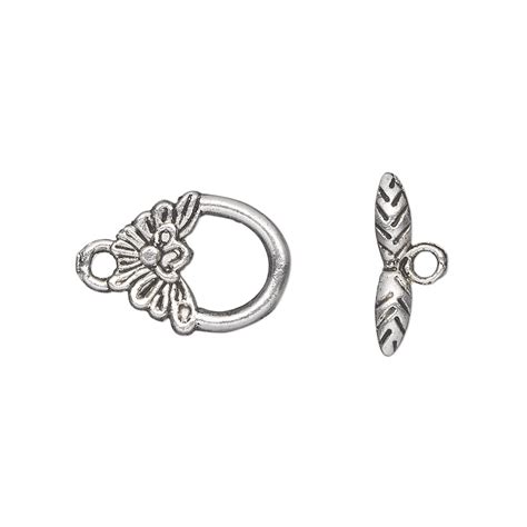 Clasp Toggle Antique Silver Plated Pewter Zinc Based Alloy 15x12mm Single Sided Flower