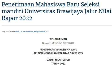 Selma Ub Jalur Rapor Simak Pengumuman Hasil Seleksi Mandiri Jalur