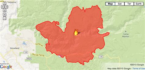 Yosemite Wildfire 2013 Map Update Rim Fire Triples In Size To 84 Sq