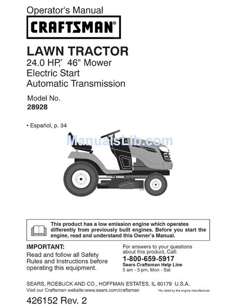 CRAFTSMAN 28928 YT 4000 24HP 46 YARD TRACTOR OPERATOR S MANUAL Pdf