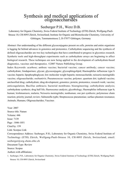 (PDF) Synthesis and medical applications of oligosaccharides