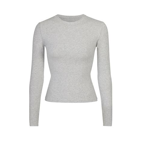 Cotton Jersey Long Sleeve T Shirt Light Grey Skims