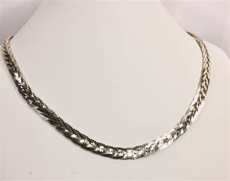 Four Strand Braided Herringbone Chain Necklace Sterling Silver G