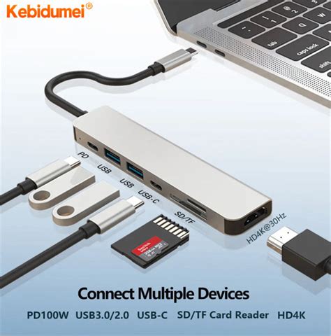 Kebidumei 7 In 1 Type C Usb Hub Type C USB HDMI Compatible 4k 30hz USB