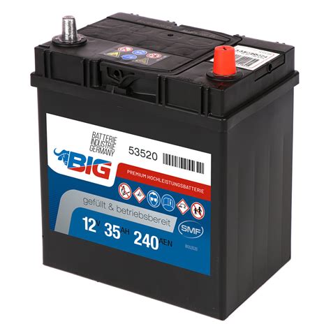 BIG ASIA Autobatterie 12V 35Ah Starterbatterie 53520 Pluspol Rechts