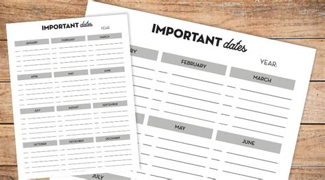 Free Printable Planner Insert: Important Dates - Lovely Planner