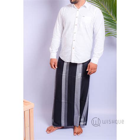 Black And Grey Stripes Handloom Sarong Handloom Sarong And Lungi Wishque