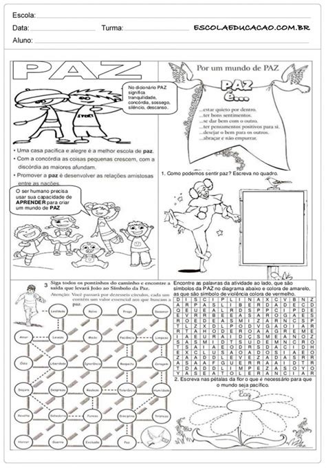 Atividade Sobre A Paz - Atividades de Ensino Religioso 6º ano - Para Imprimir