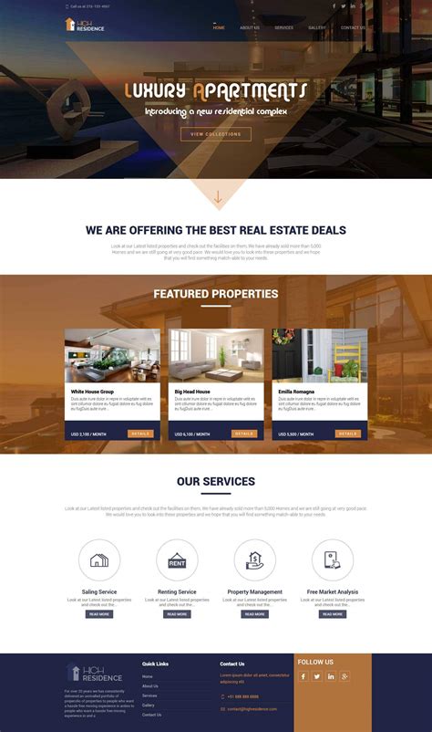 High Residence Bootstrap Template For Real Estate Website Ncode