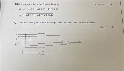 Solved Q2 Minimize The Following Boolean Equations Clo2 02