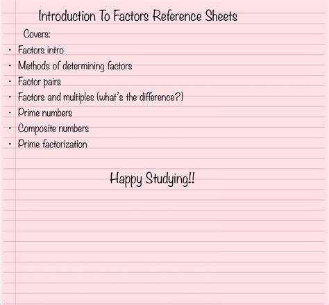 Introduction To Factors Reference Sheets Etsy