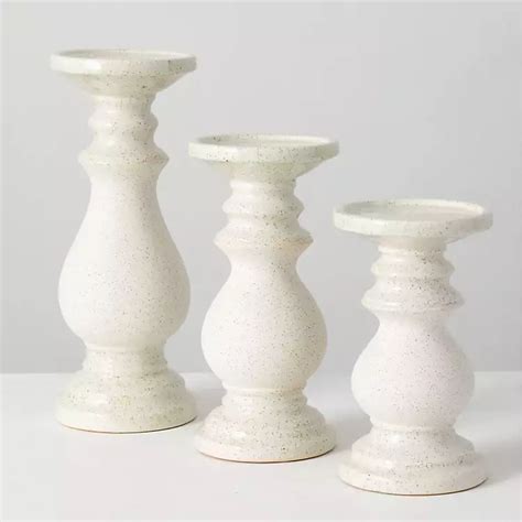 White Speckled Ceramic Candle Holders, Set of 3 | Kirklands Home