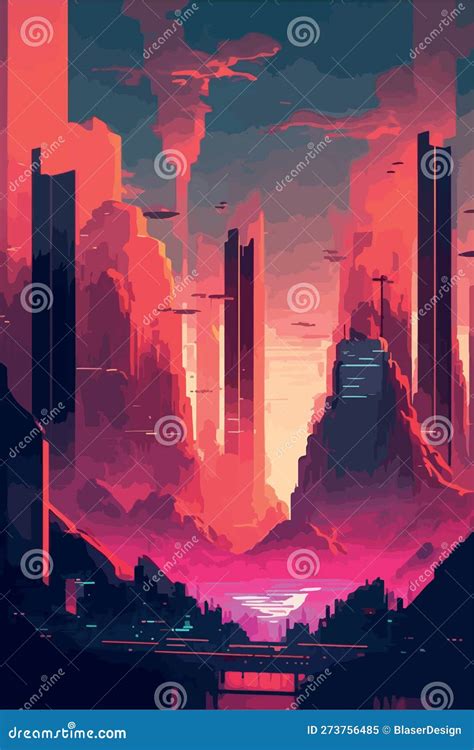 Poster Of Futuristic City Cyberpunk World Video Game Concept Art Artistic Vector Art Man