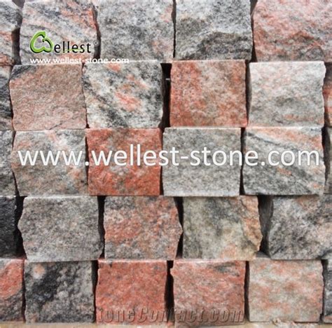 Red Granite Tile Cube Stone Cobble Stone Pavers Stepping Pavements From