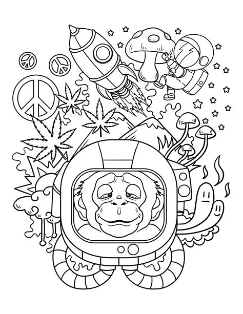 Trippy Hippie Coloring Page Weeds Printable Pdf Digital Etsy