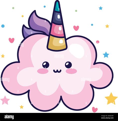 Cute Cloud Unicorn Kawaii Style Icon Stock Vector Image And Art Alamy