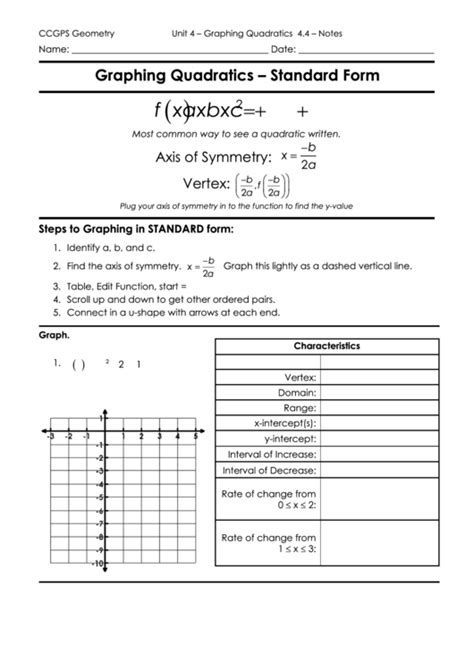 Graphing Quadratics Standard Form Printable Pdf Download