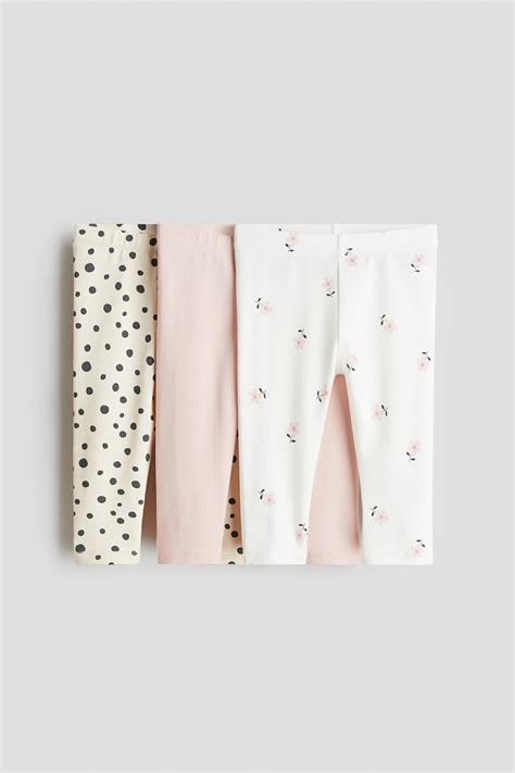 3-pack cotton jersey leggings - Light pink/Floral - Kids | H&M MY