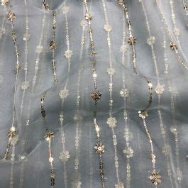 Sea Blue Pure Organza Silk Fabric With Stripes Embroidery Saroj Fabrics