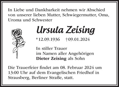 Traueranzeigen Von Ursula Zeising M Rkische Onlinezeitung Trauerportal