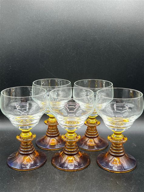 Vintage German Roemer Amber Wine Glasses Beehive Stems Etsy