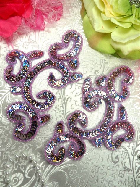 0242 Appliques Mirror Pair Lavender Holographic Sequin Beaded Etsy