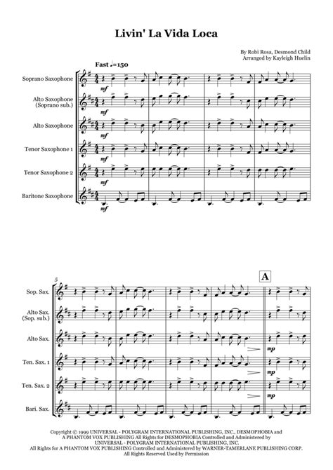 Livin La Vida Loca Arr Kayleigh Huelin Sheet Music Ricky Martin